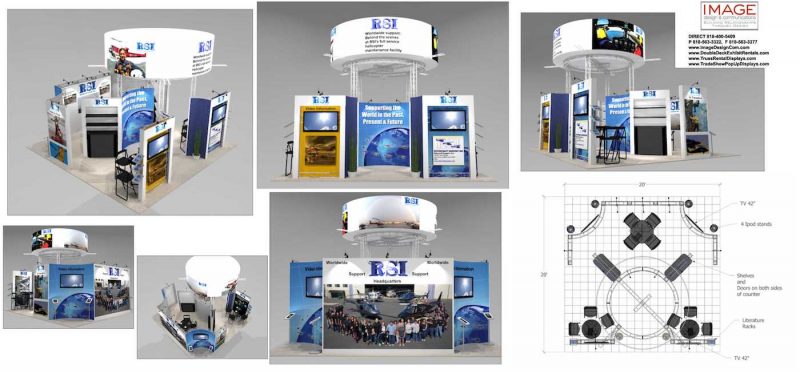 20x20 custom roto this custom looking exhibit features circular signage storage large format graphics and work stations