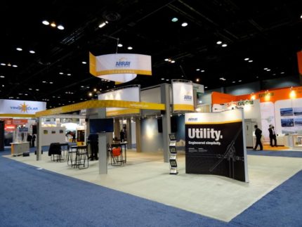 Trade show double deck design with open floor plan rental