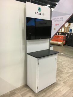 Trade show workstation with storage for rentals in Las Vegas